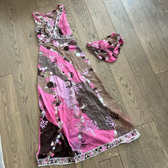 Emilio Pucci For Formfit Rogers Pink and Brown Print Maxi Slip Dress Underwear S - Picture 4 of 9